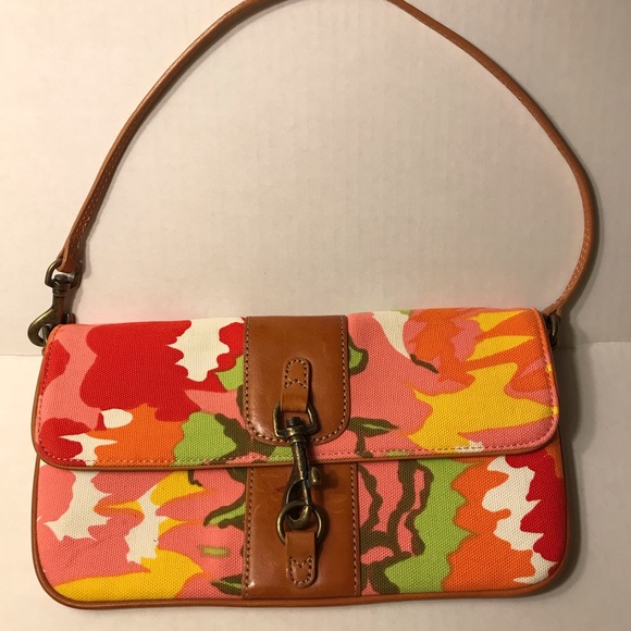 J. Crew Handbags - J. Crew Floral Cotton/Leather Handbag Pink/Orange